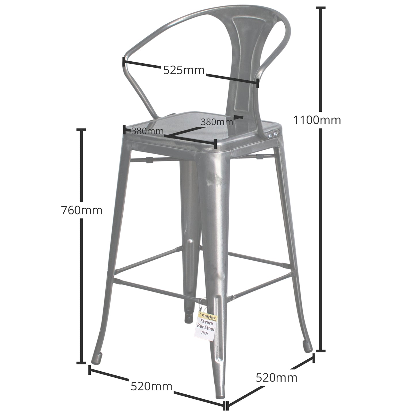 3PC Lodi Table & Favara Bar Stool Set - Steel