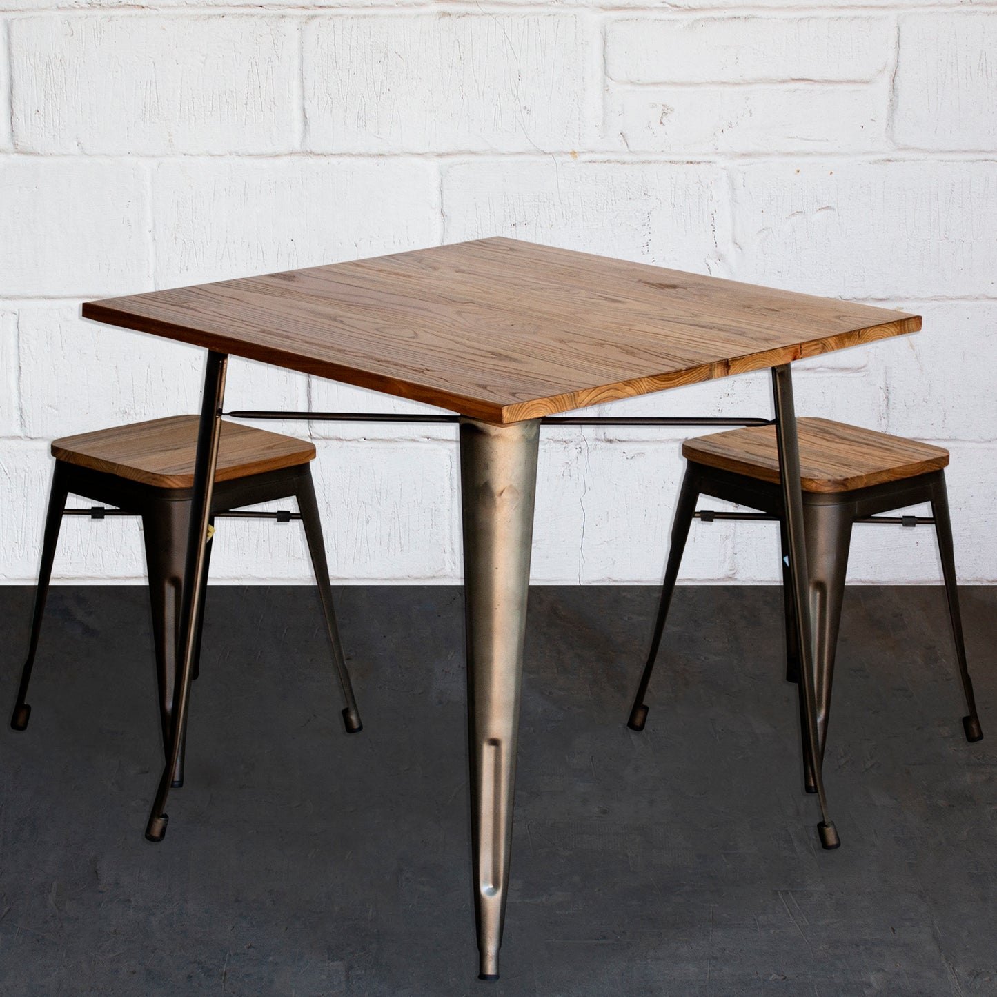 3PC Enna Table & Rho Stool Set - Gun Metal Grey