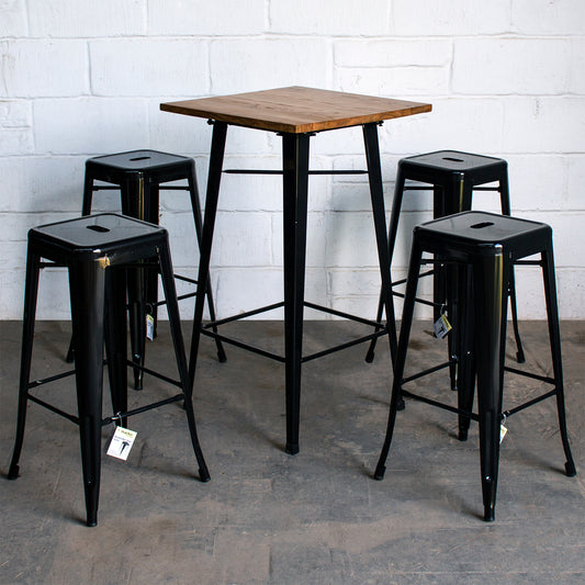 5PC Lodi Table & Orvieto Bar Stool Set - Black