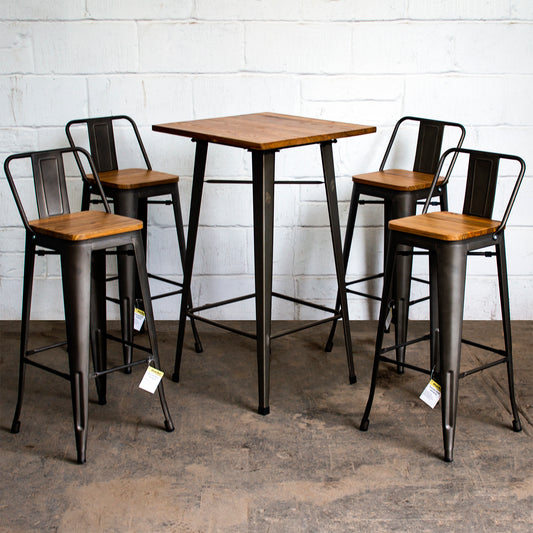 5PC Lodi Table & Tuscany Bar Stool Set - Gun Metal Grey