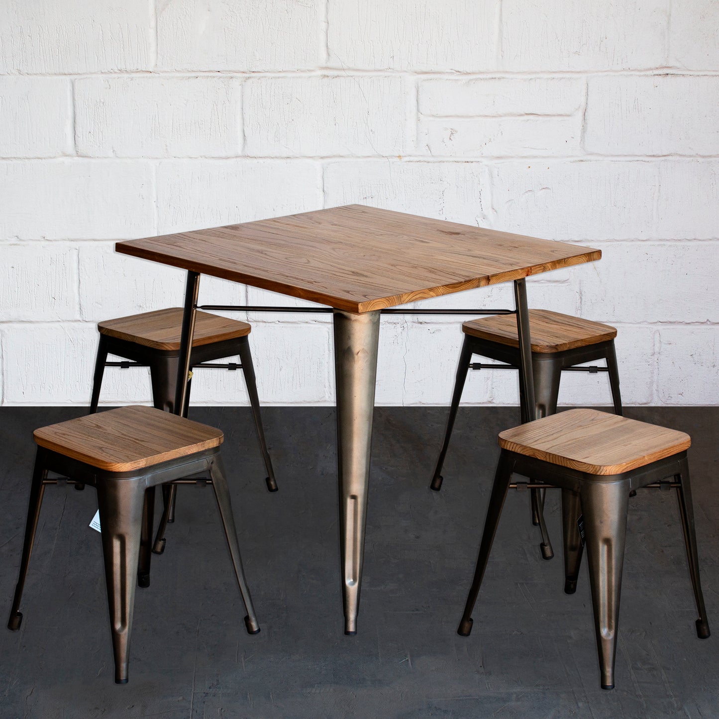 5PC Enna Table & Rho Stool Set - Gun Metal Grey