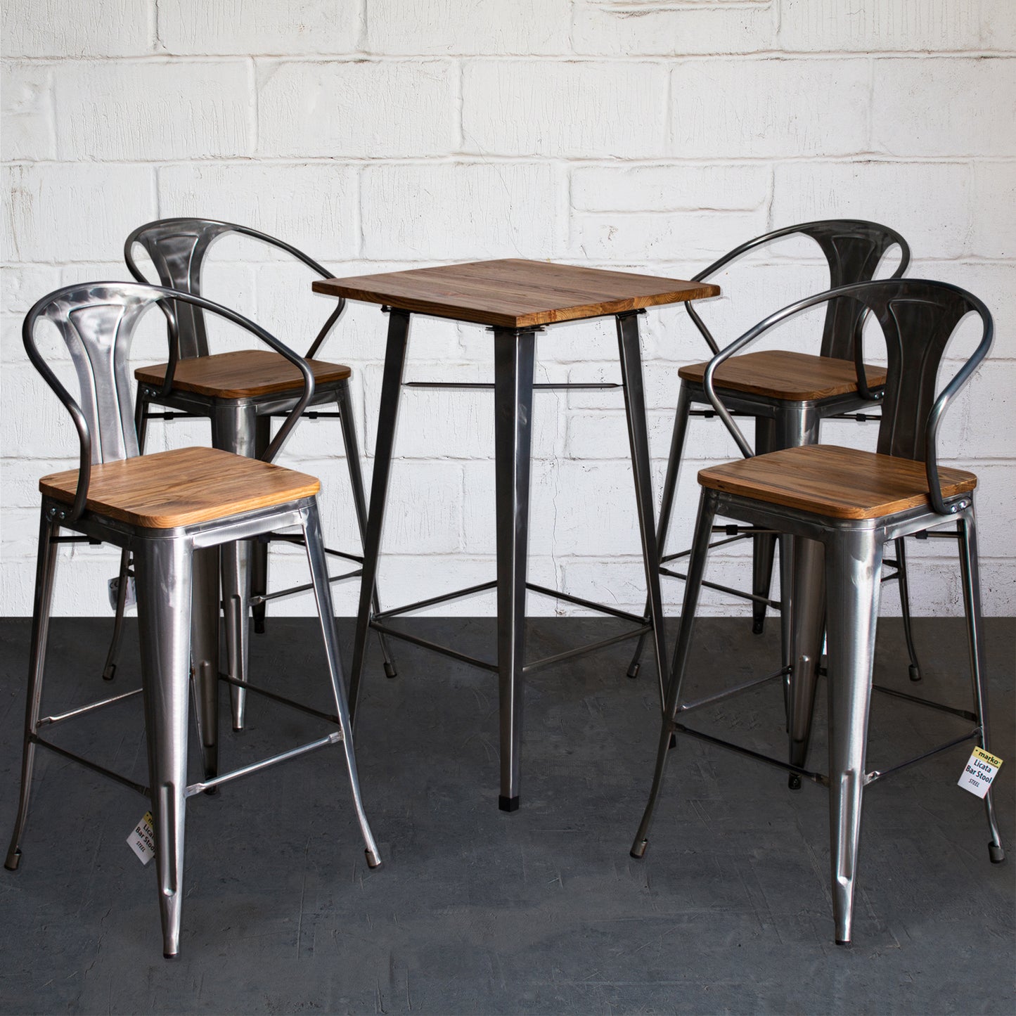 5PC Lodi Table & Licata Bar Stool Set - Steel