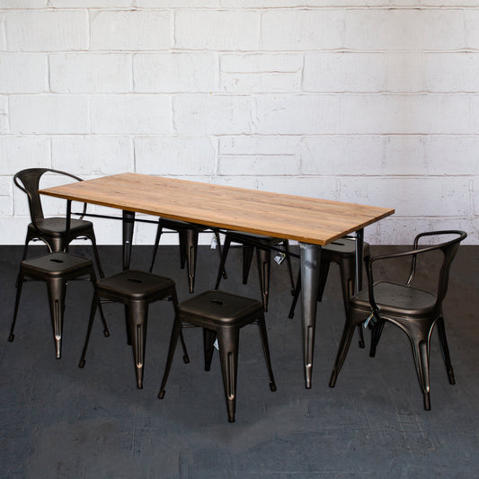 9PC Taranto Table, 2 Forli Chairs & 6 Castel Stools Set - Gun Metal Grey