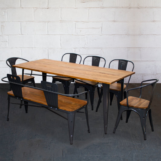 7PC Taranto Table, 2 Florence Chairs, 3 Palermo Chairs & Nuoro Bench Set - Graphite Grey