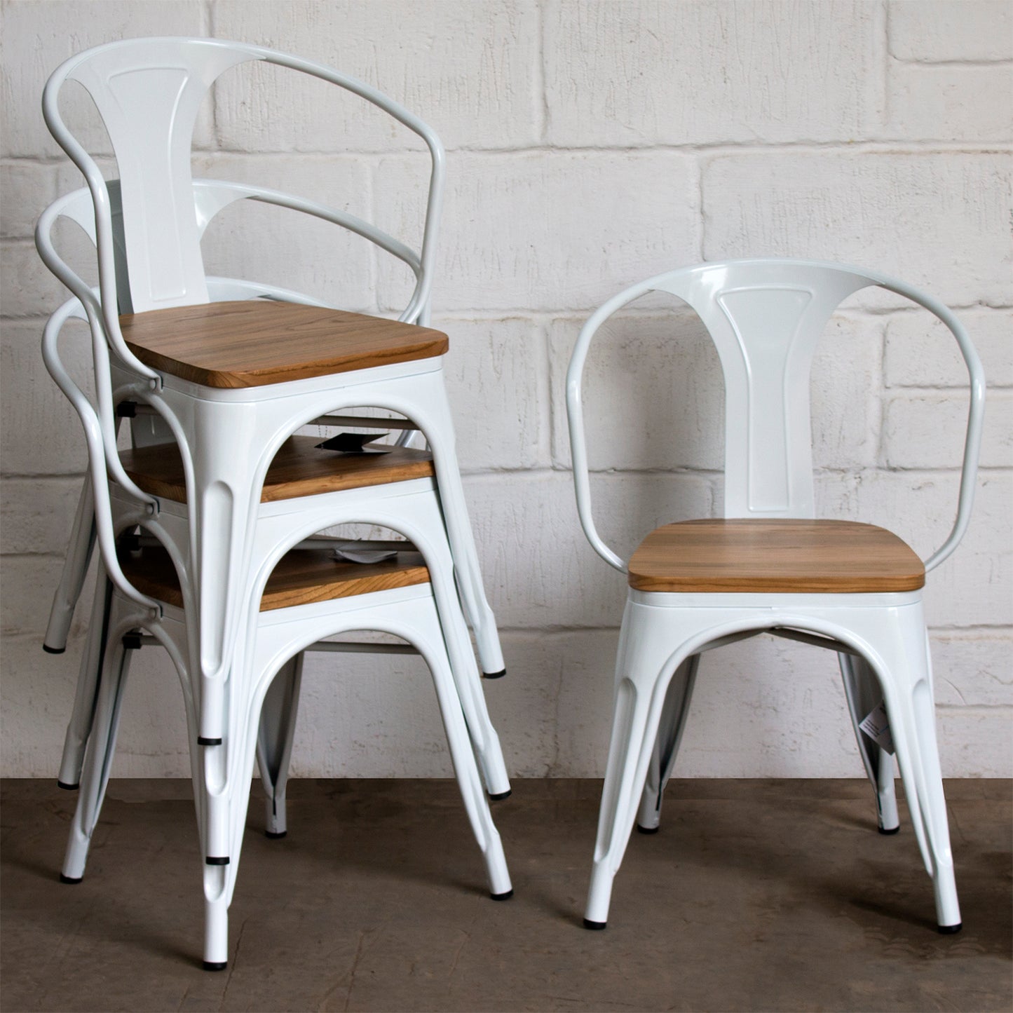 7PC Prato Table, 4 Florence Chairs & 2 Rho Stools Set - White