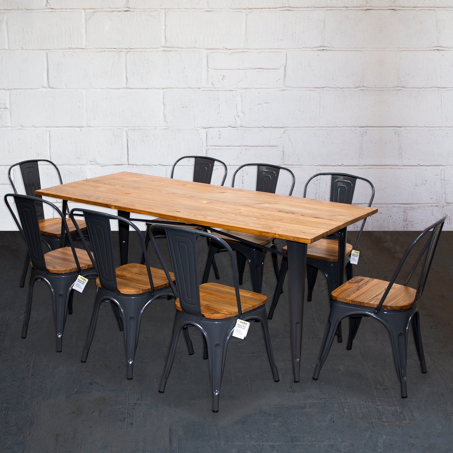 9PC Taranto Table & 8 Palermo Chairs Set - Graphite Grey