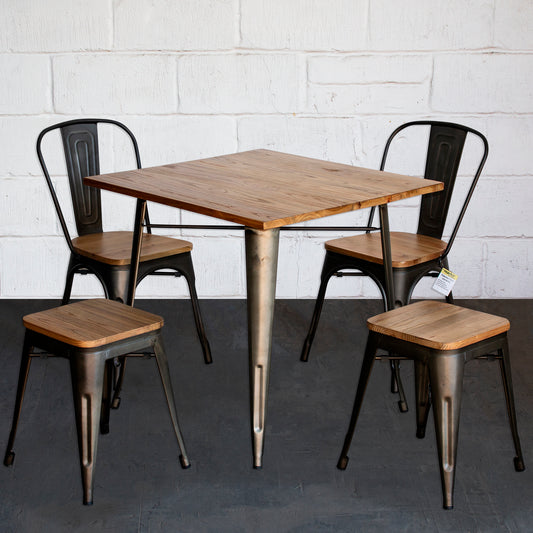 5PC Enna Table Palermo Chair & Rho Stool Set - Gun Metal Grey