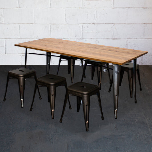 7PC Taranto Table & 6 Castel Stools Set - Gun Metal Grey