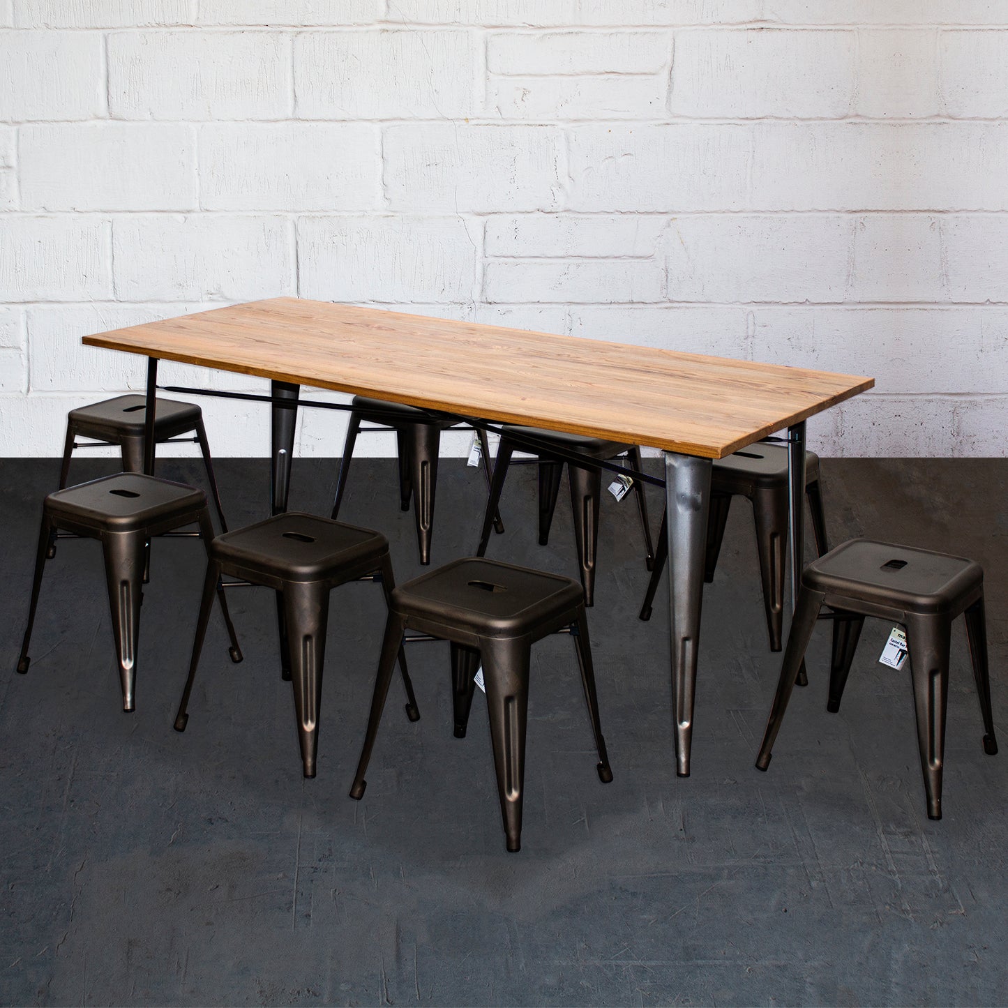 9PC Taranto Table & 8 Castel Stools Set - Gun Metal Grey