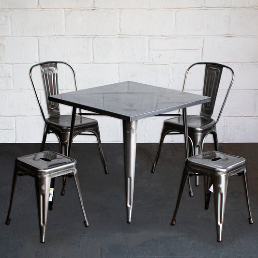 5PC Belvedere Table Siena Chair & Castel Stool Set - Steel