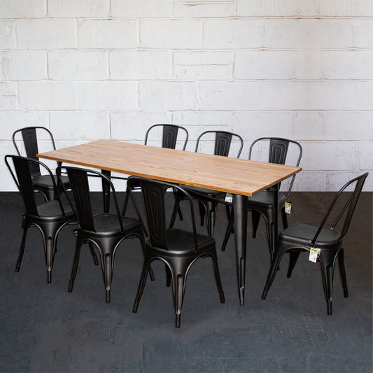 9PC Taranto Table & 8 Siena Chairs Set - Onyx Matt Black