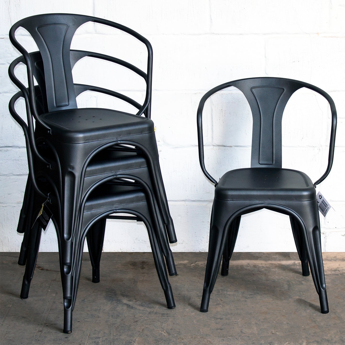7PC Prato Table, 2 Forli Chairs & 4 Castel Stools Set - Onyx Matt Black