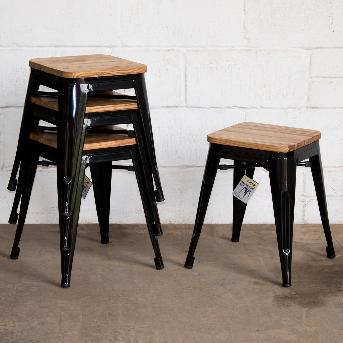 7PC Taranto Table, 2 Palermo Chairs, 3 Rho Stools & Nuoro Bench Set - Black