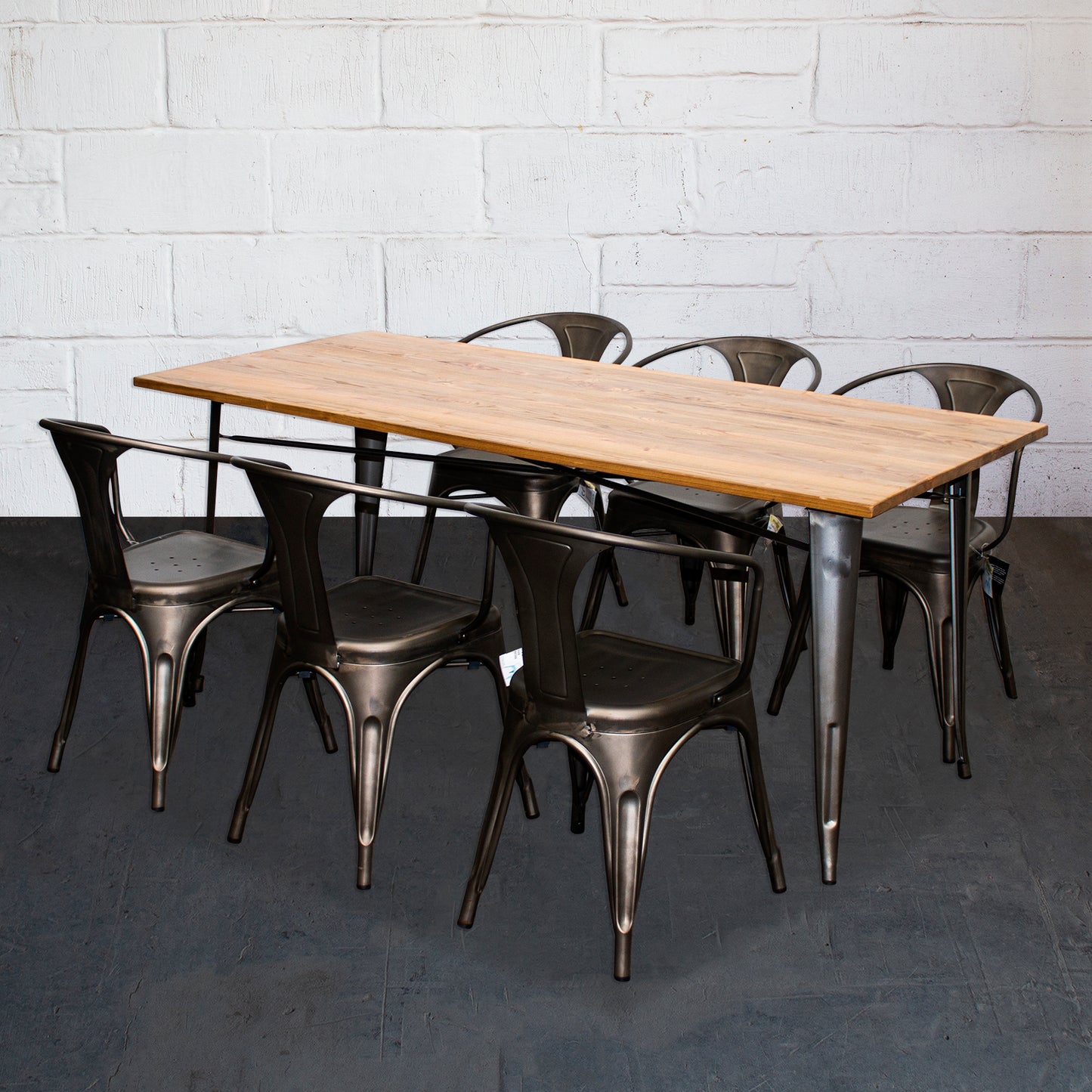 7PC Taranto Table & 6 Forli Chairs Set - Gun Metal Grey