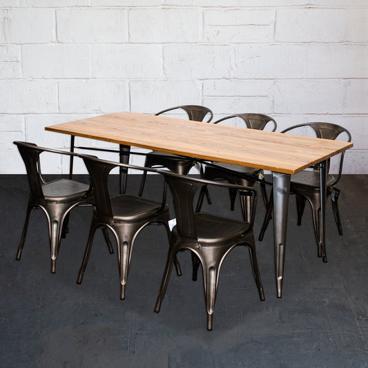 7PC Taranto Table & 6 Forli Chairs Set - Gun Metal Grey