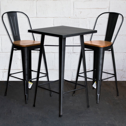 3PC Laus Table & Soranzo Bar Stool Set - Onyx Matt Black