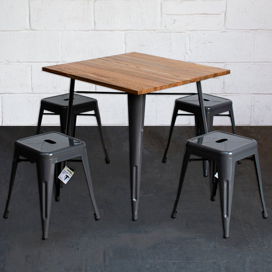 5PC Enna Table & Castel Stool Set - Graphite Grey