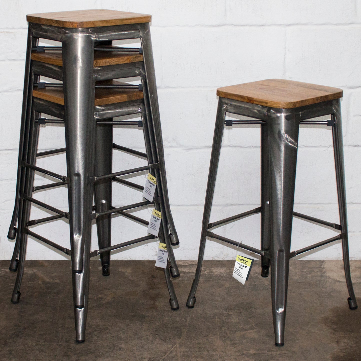 5PC Lodi Table & Firenze Bar Stool Set - Steel