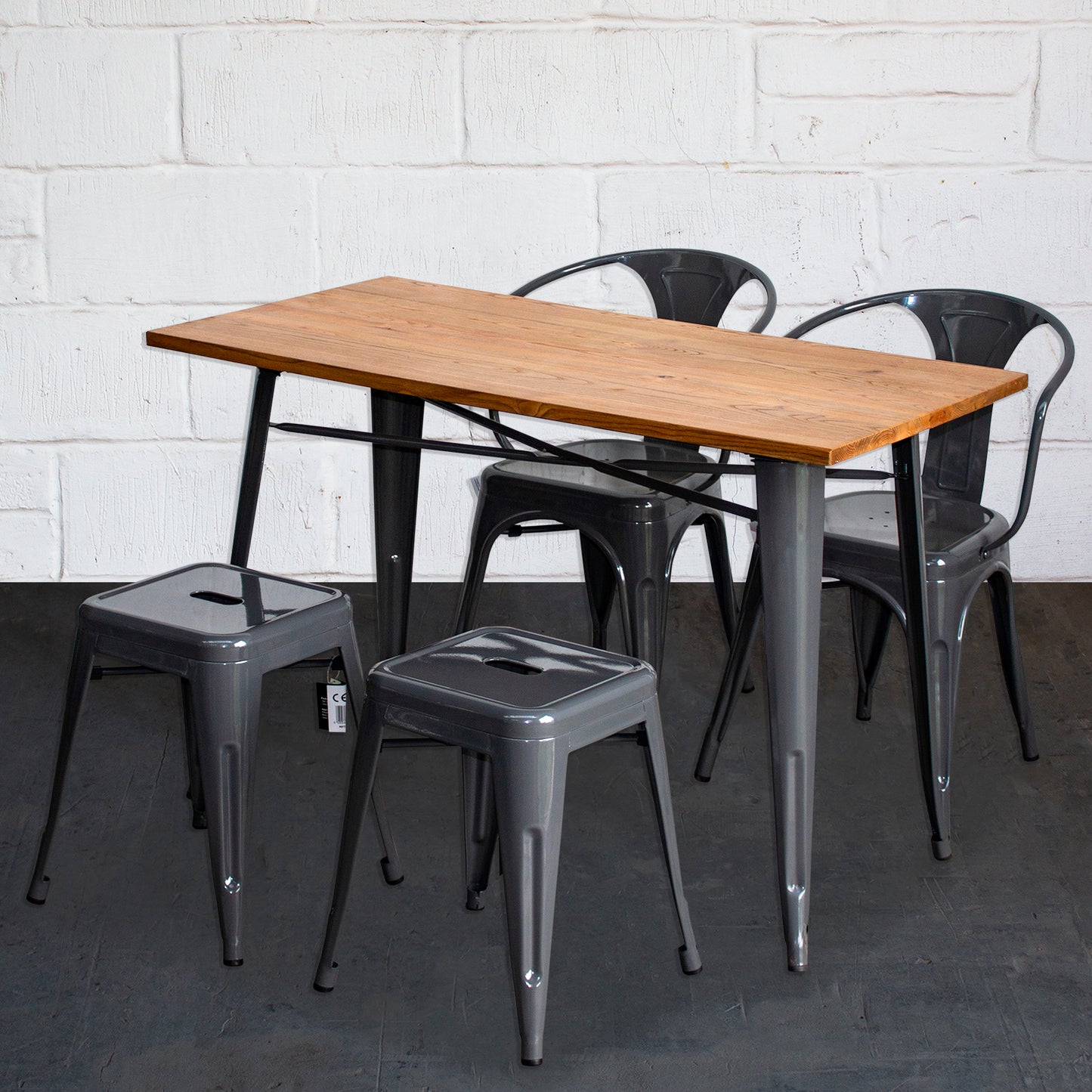 5PC Prato Table, 2 Forli Chairs & 2 Castel Stools Set - Graphite Grey