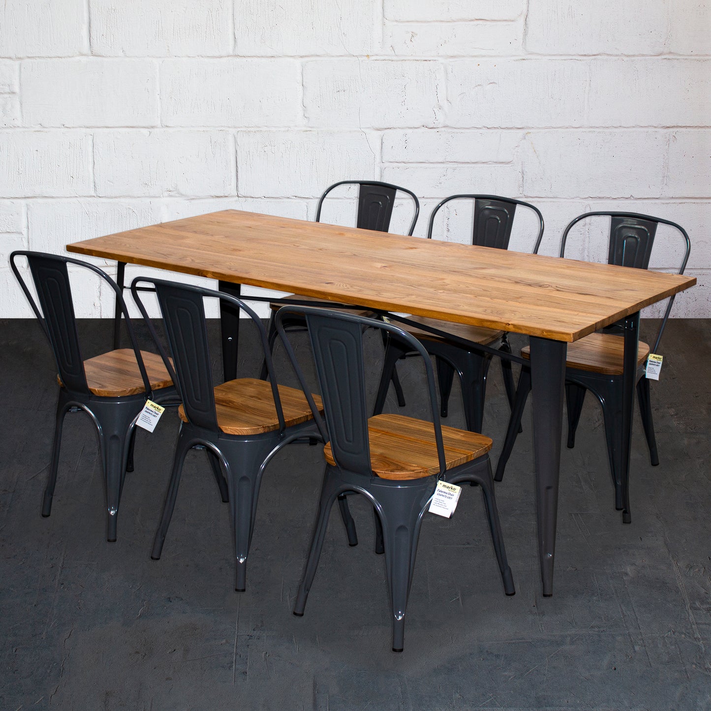 7PC Taranto Table & 6 Palermo Chairs Set - Graphite Grey