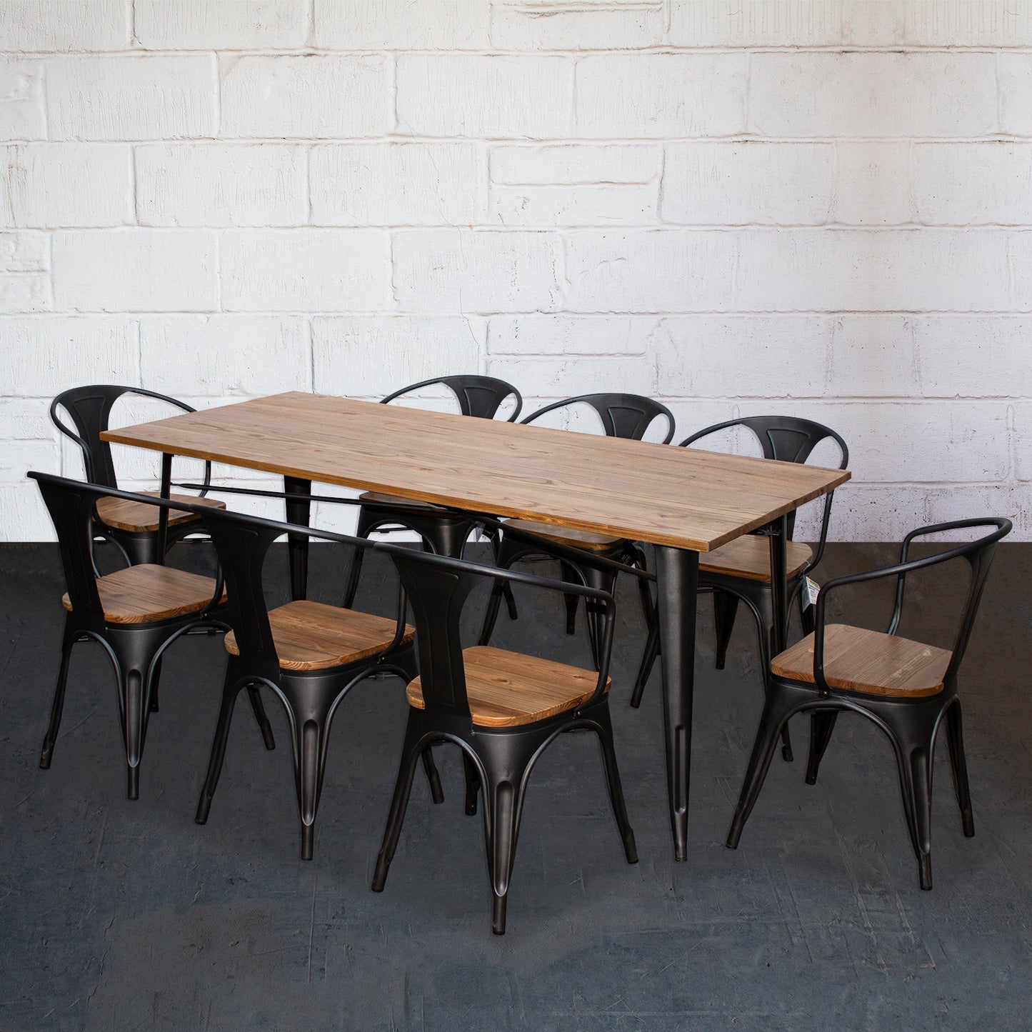 9PC Taranto Table & 8 Florence Chairs Set - Onyx Matt Black