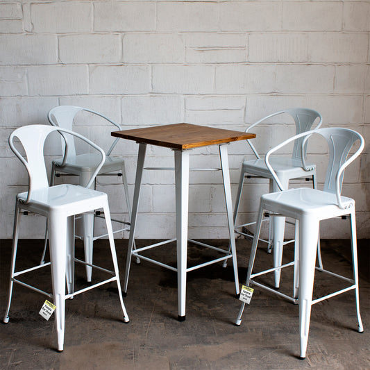 5PC Lodi Table & Favara Bar Stool Set - White