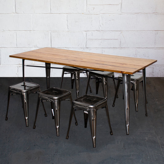 7PC Taranto Table & 6 Castel Stools Set - Steel