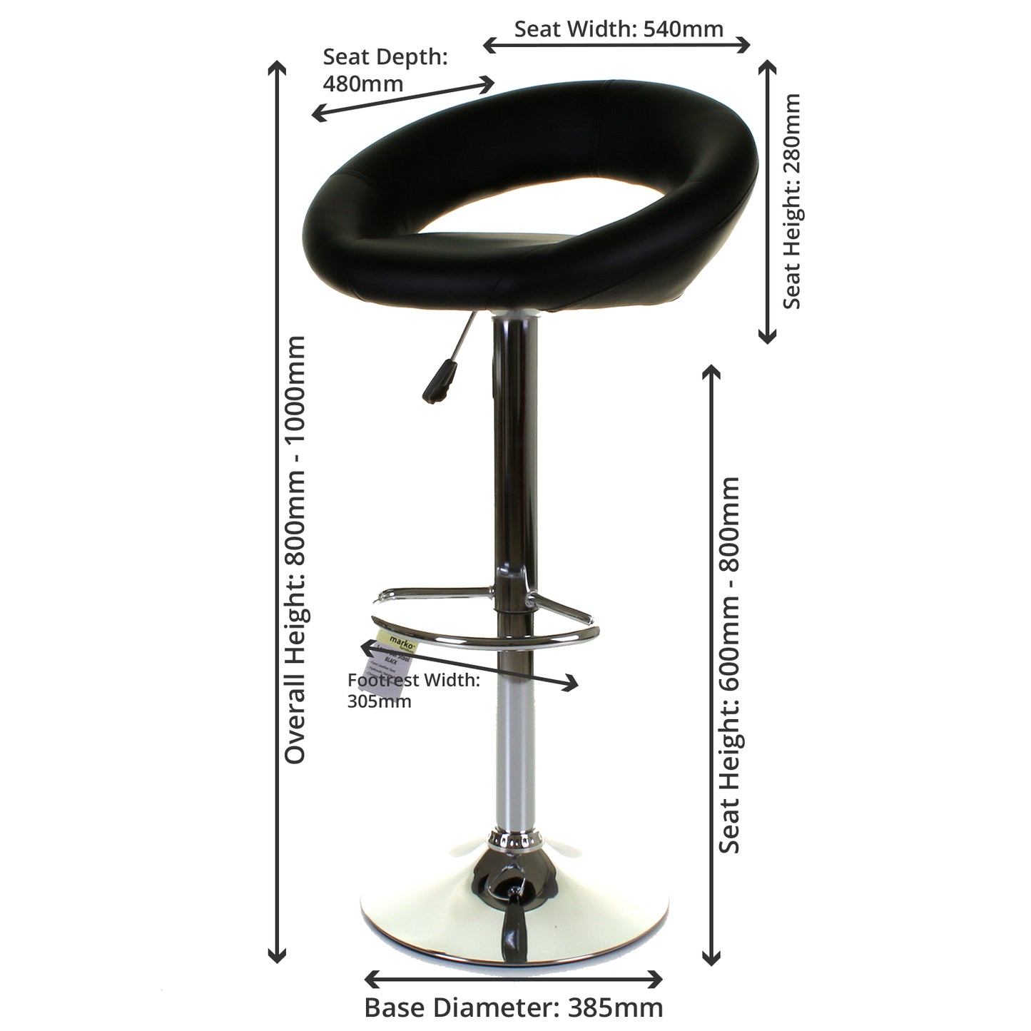 Lecce Bar Stool - Black - Set of 2