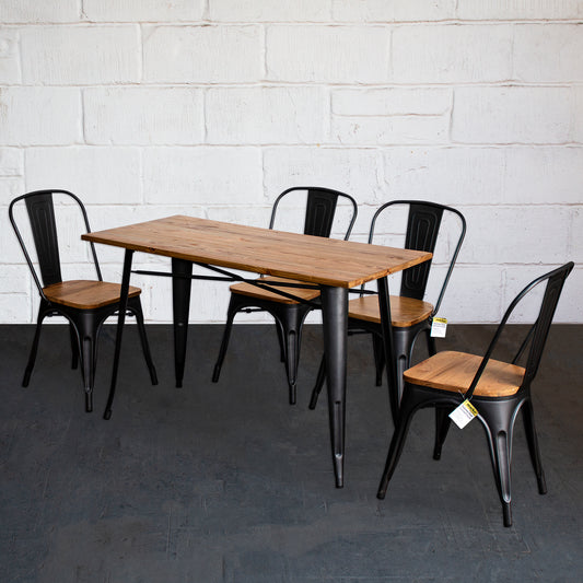 5PC Prato Table & 4 Palermo Chairs Set - Onyx Matt Black