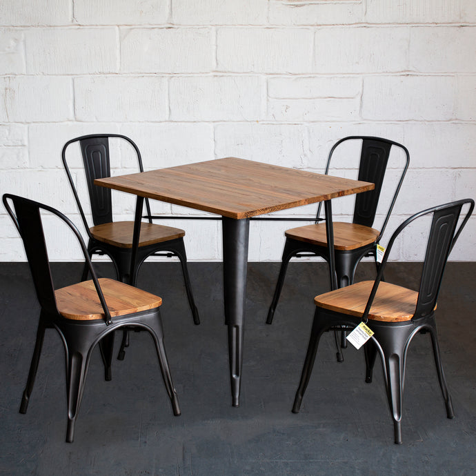 5PC Enna Table & Palermo Chair Set - Onyx Matt Black