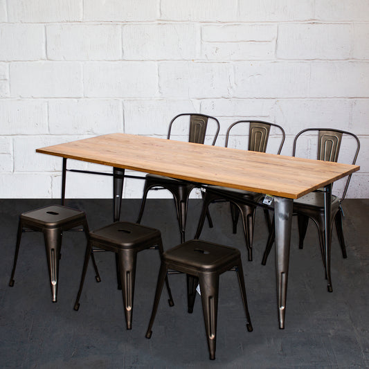 7PC Taranto Table, 3 Siena Chairs & 3 Castel Stools Set - Gun Metal Grey