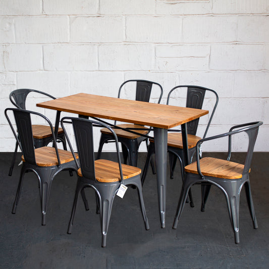 7PC Prato Table, 2 Florence & 4 Palermo Chairs Set - Graphite Grey