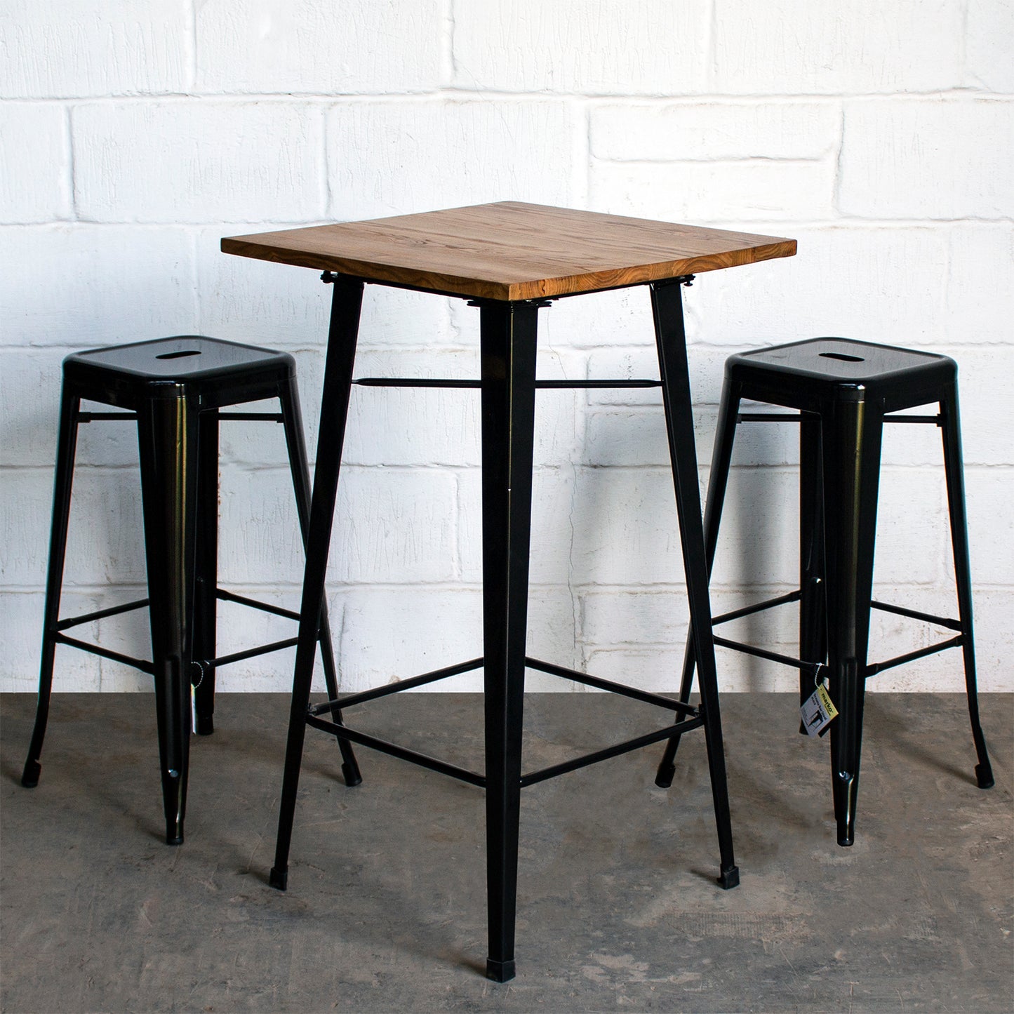 3PC Lodi Table & Orvieto Bar Stool Set - Black