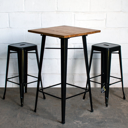 3PC Lodi Table & Orvieto Bar Stool Set - Black
