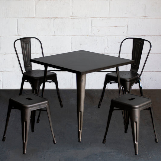 5PC Belvedere Table Siena Chair & Castel Stool Set - Gun Metal Grey