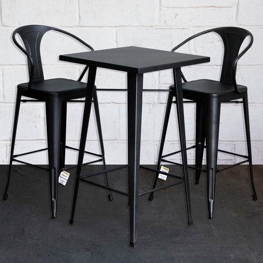 3PC Laus Table & Favara Bar Stool Set - Onyx Matt Black