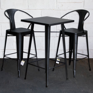 3PC Laus Table & Favara Bar Stool Set - Onyx Matt Black