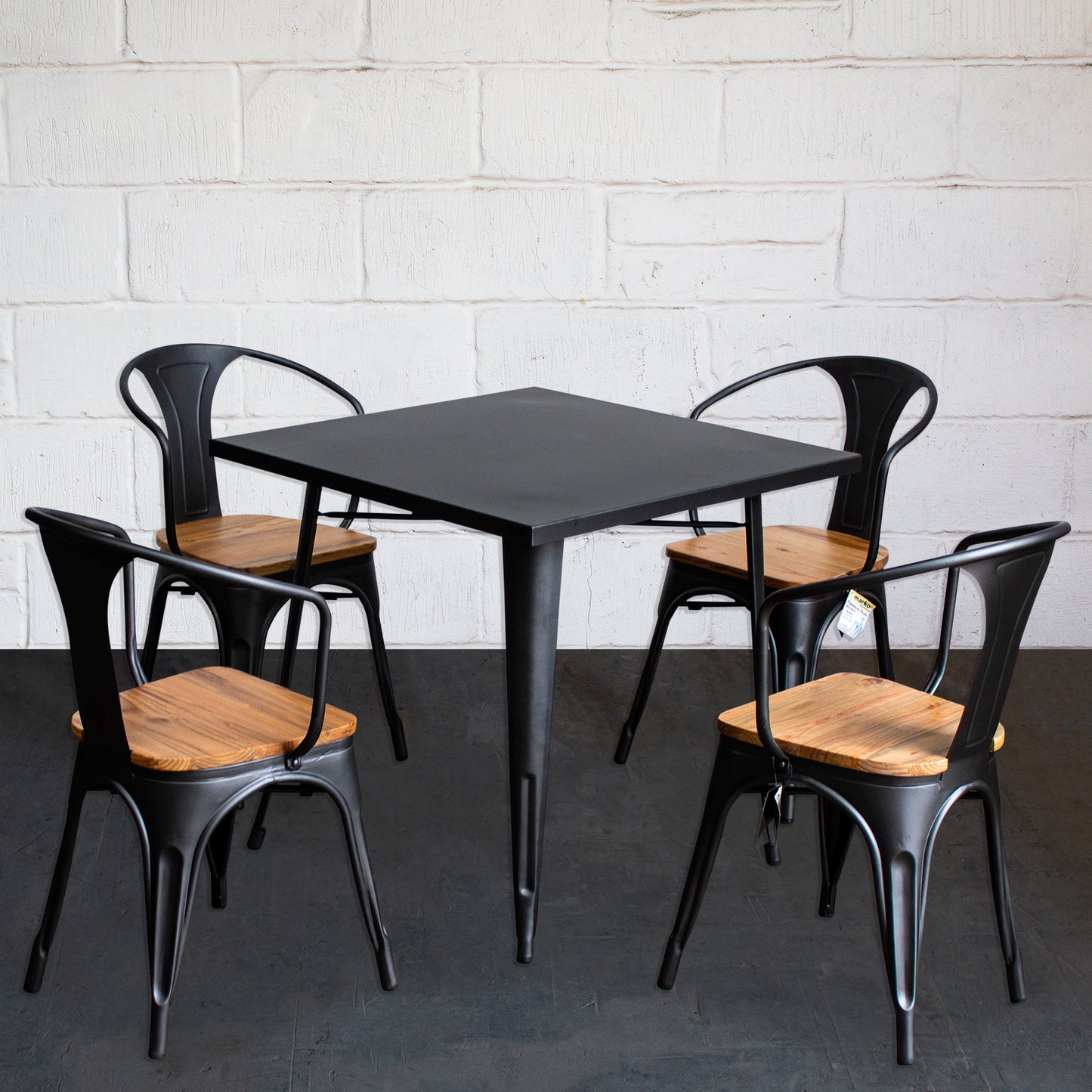 5PC Belvedere Table & Florence Chair Set - Onyx Matt Black