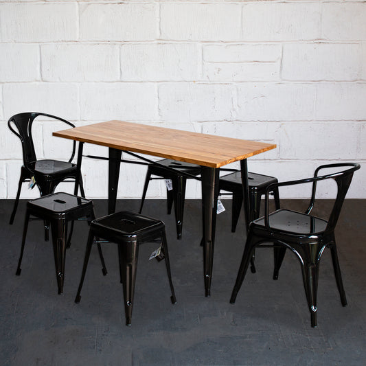 7PC Prato Table, 2 Forli Chairs & 4 Castel Stools Set - Black