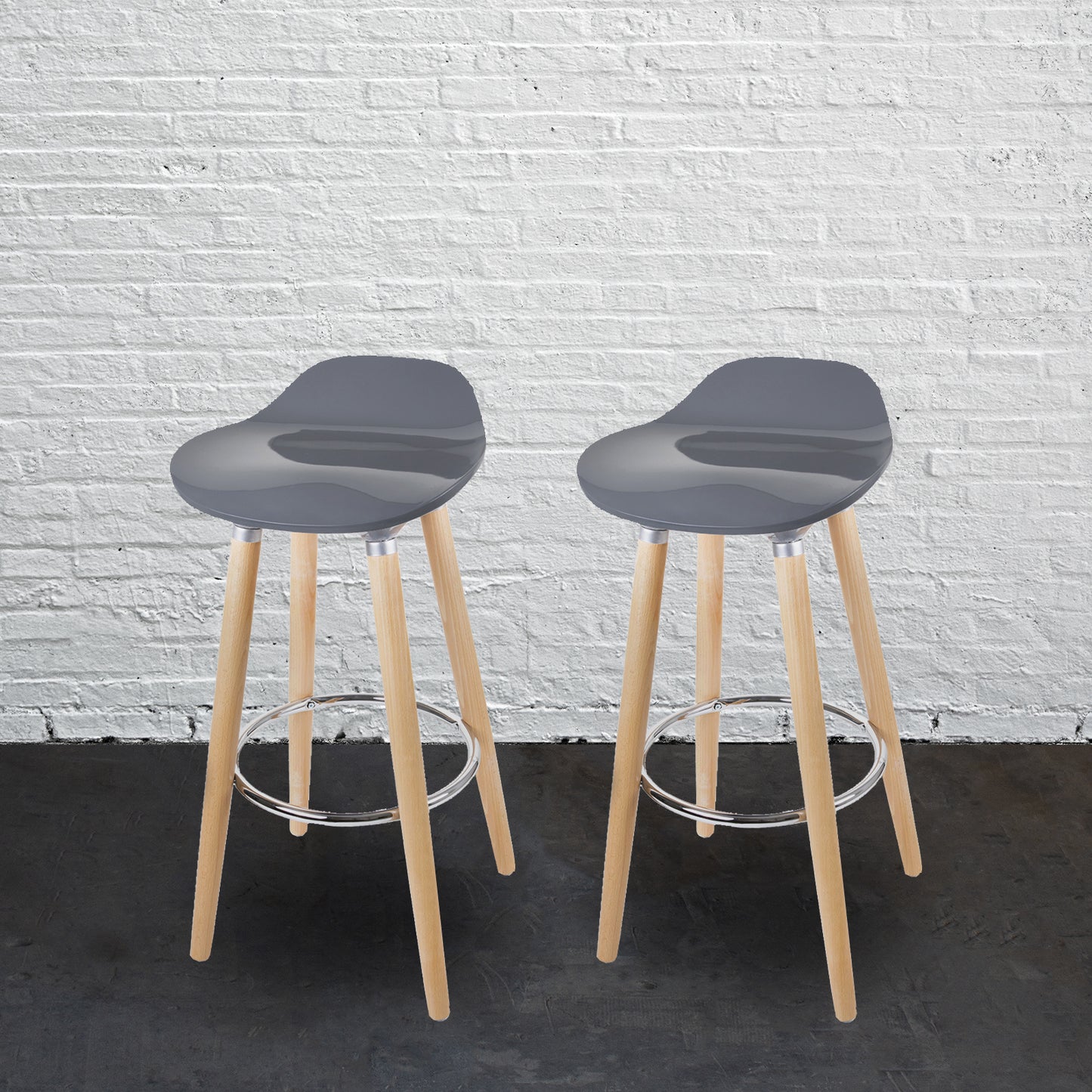 Pack of 2 ABS Bar Stool Round - Grey