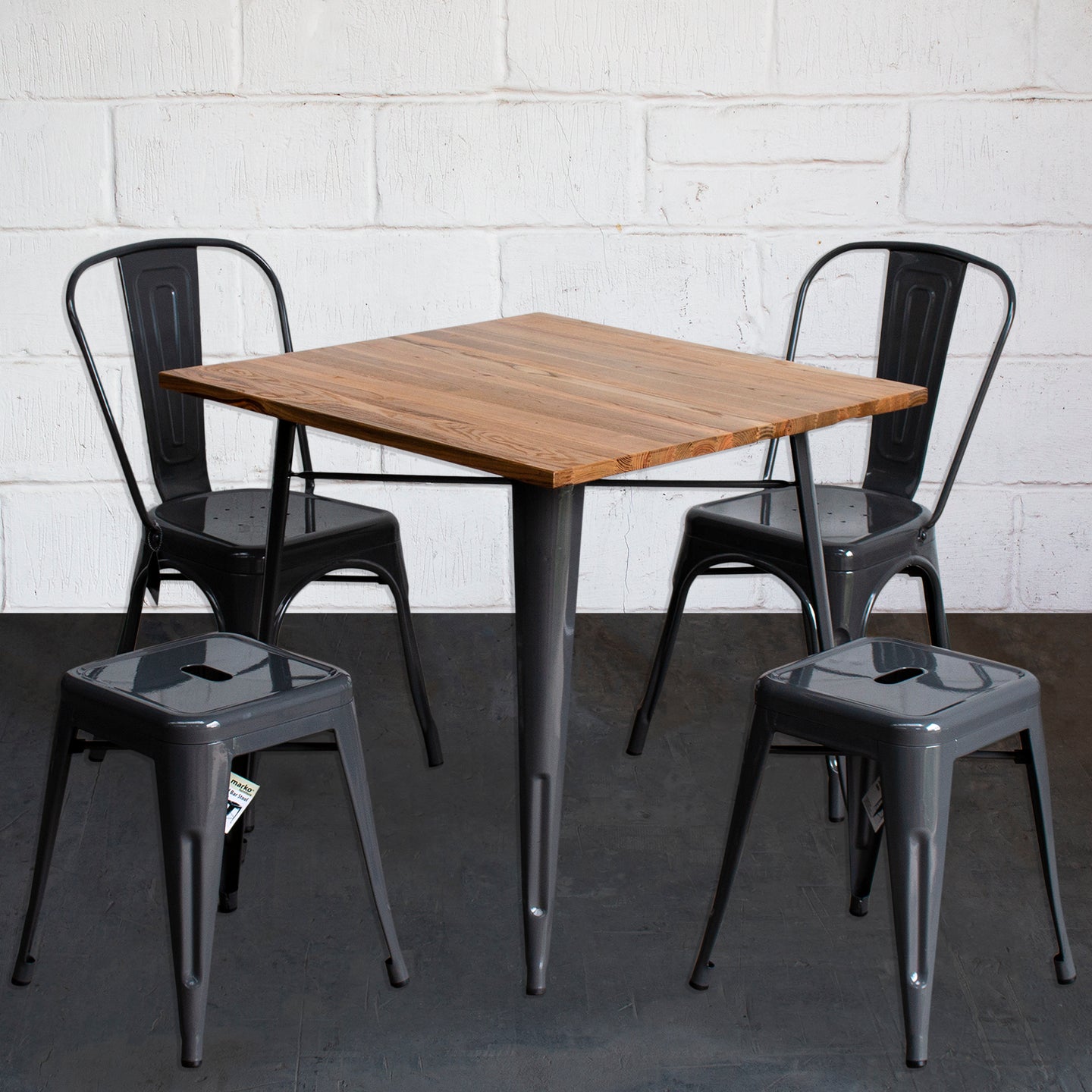 5PC Enna Table Siena Chair & Castel Stool Set - Graphite Grey