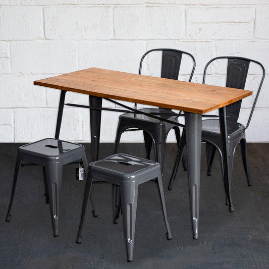 5PC Prato Table, 2 Siena Chairs & 2 Castel Stools Set - Graphite Grey