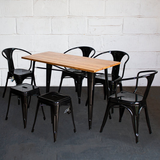 7PC Prato Table, 4 Forli Chairs & 2 Castel Stools Set - Black