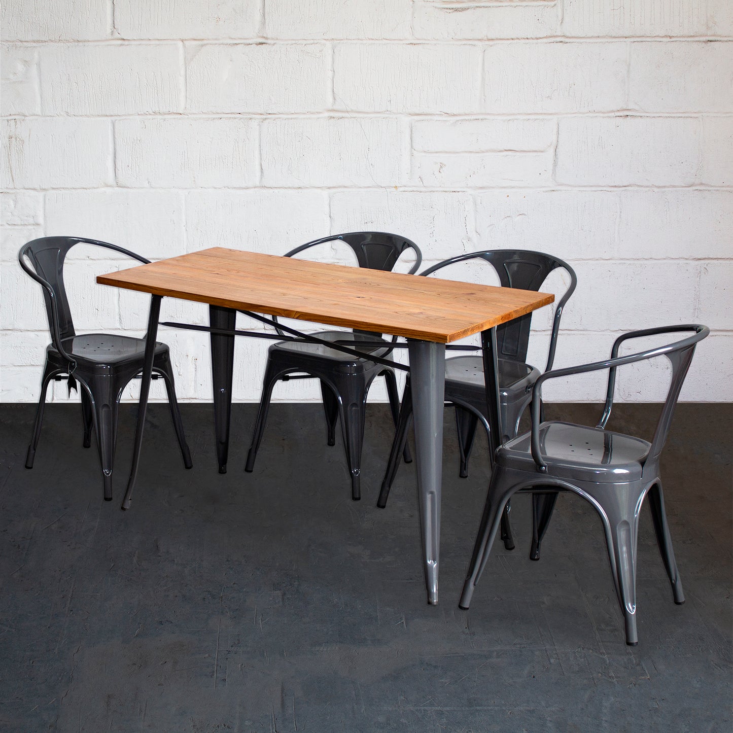 5PC Prato Table & 4 Forli Chairs Set - Graphite Grey