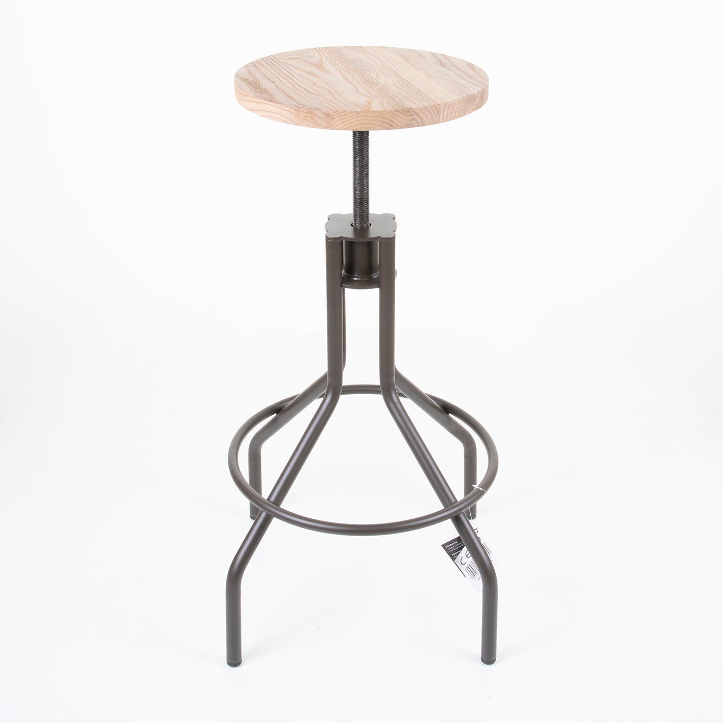 Set of 2 Rustic Wooden Bar Stool - Round Frame
