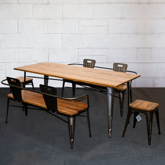 5PC Taranto Table, 2 Rho Stools & 2 Nuoro Benches Set - Gun Metal Grey