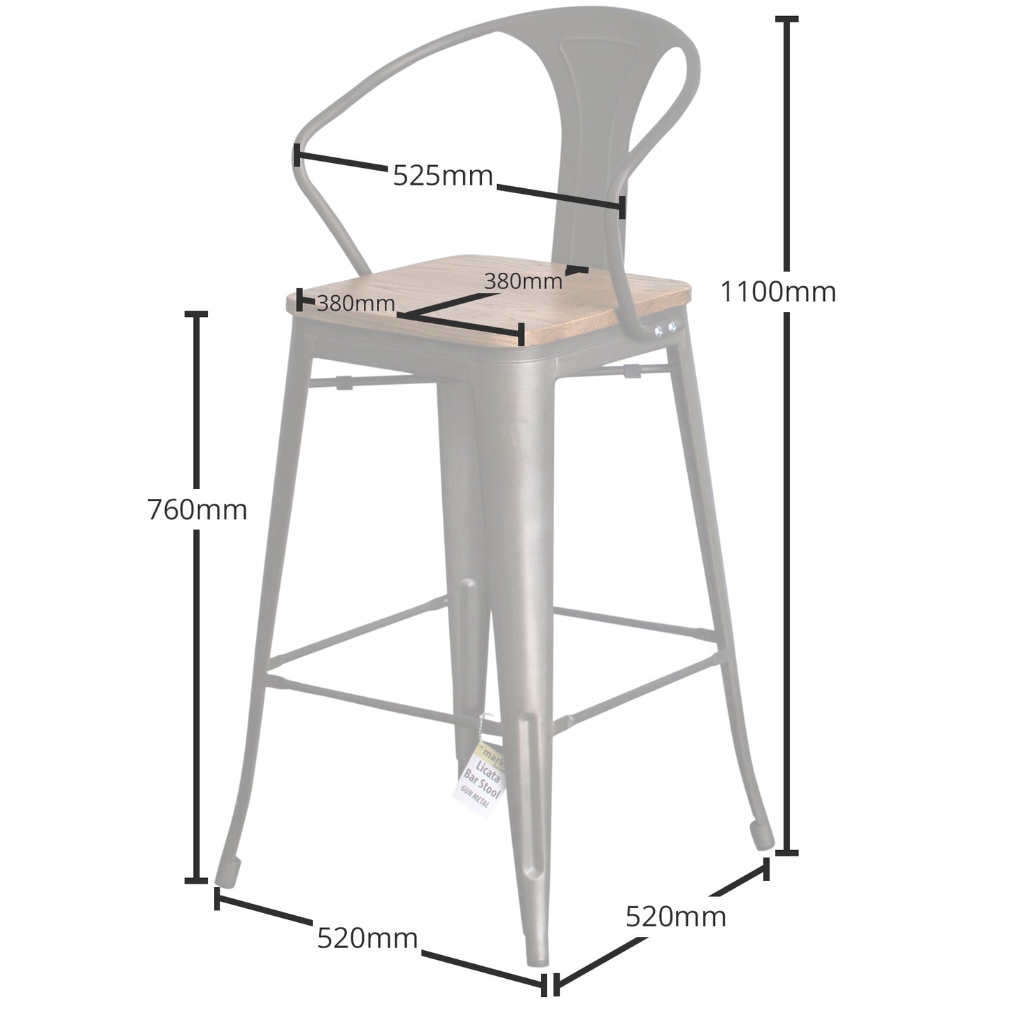 3PC Laus Table & Licata Bar Stool Set - Gun Metal Grey