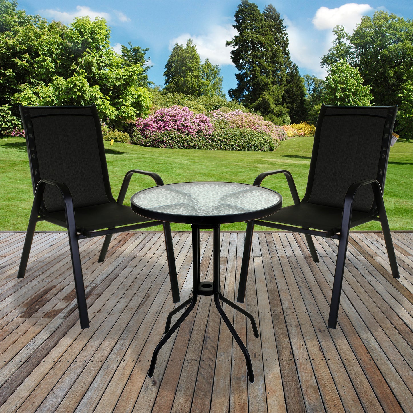 3PC Black Textoline Bistro Set with Black 60cm Round Table