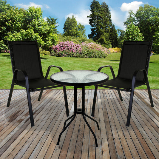 3PC Black Textoline Bistro Set with Black 60cm Round Table