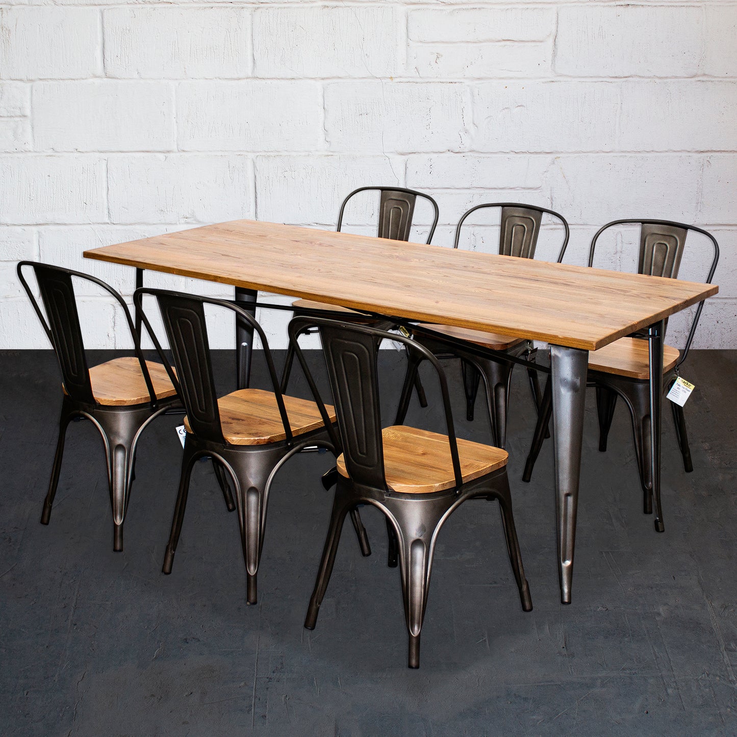 7PC Taranto Table & 6 Palermo Chairs Set - Gun Metal Grey